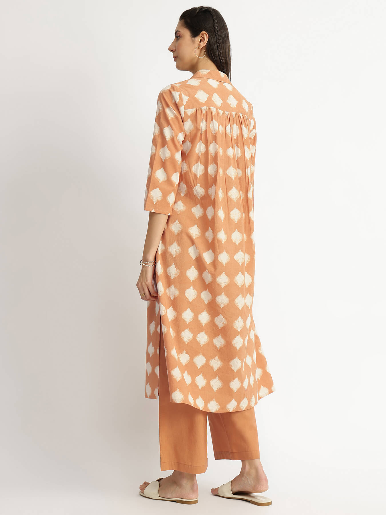 Cotton Dabu Abstract Print Kurta Set - Rust