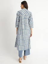 Cotton Dabu Stripe Play Kurta Set - Grey