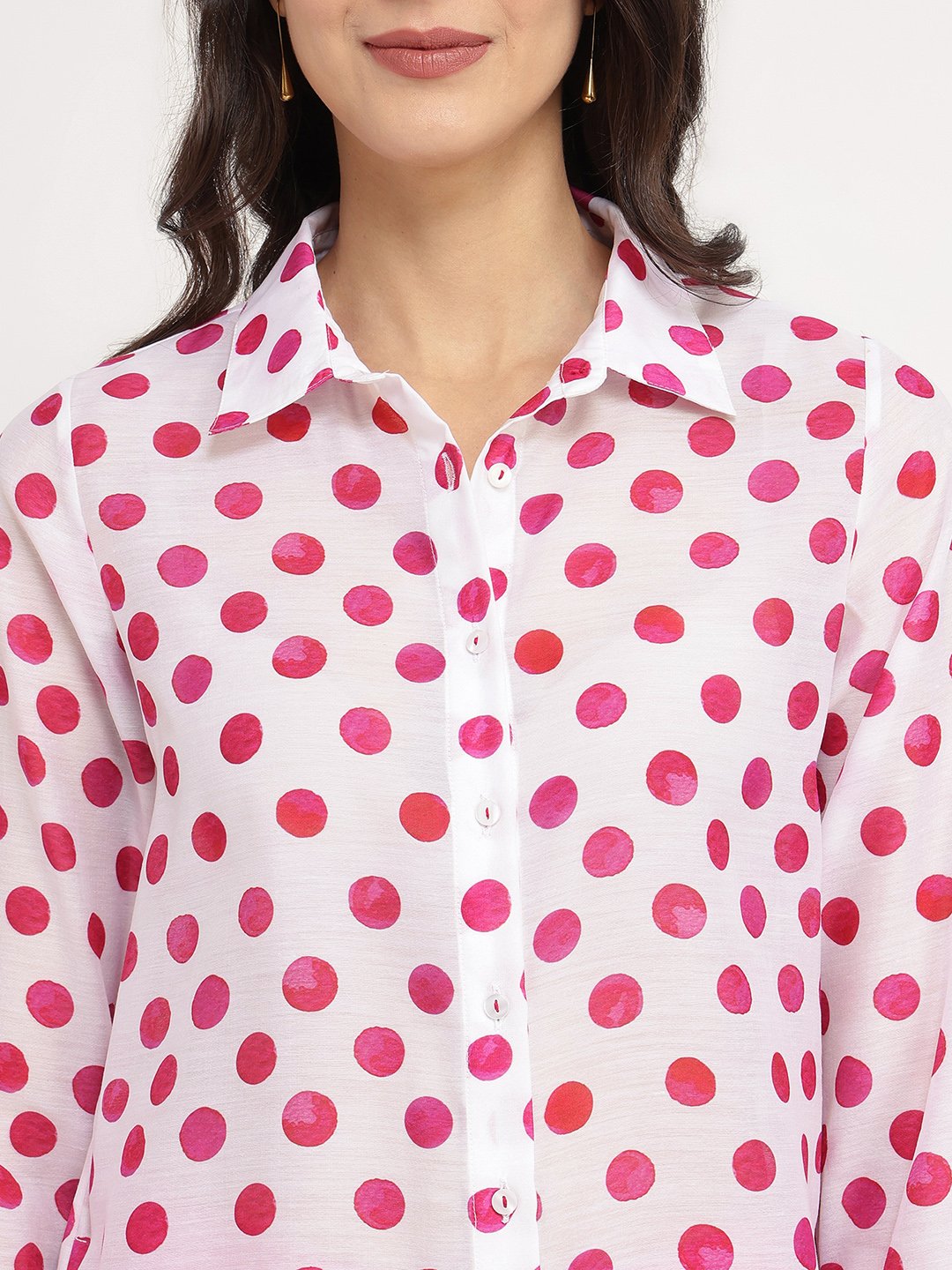 Chanderi Polka Print Kurta Set - White & Pink