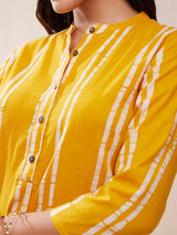 Cotton Dabu Handblock Striped Kurta Set - Yellow