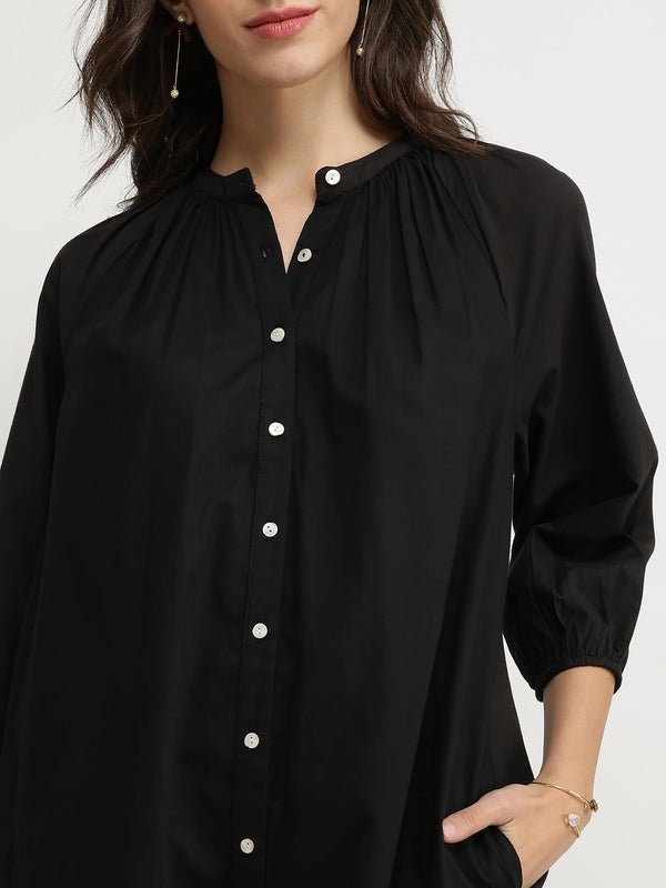 Cotton Colourblock Buttoned Kurta Set - Black & Off-White