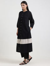 Cotton Colourblock Buttoned Kurta Set - Black & Off-White