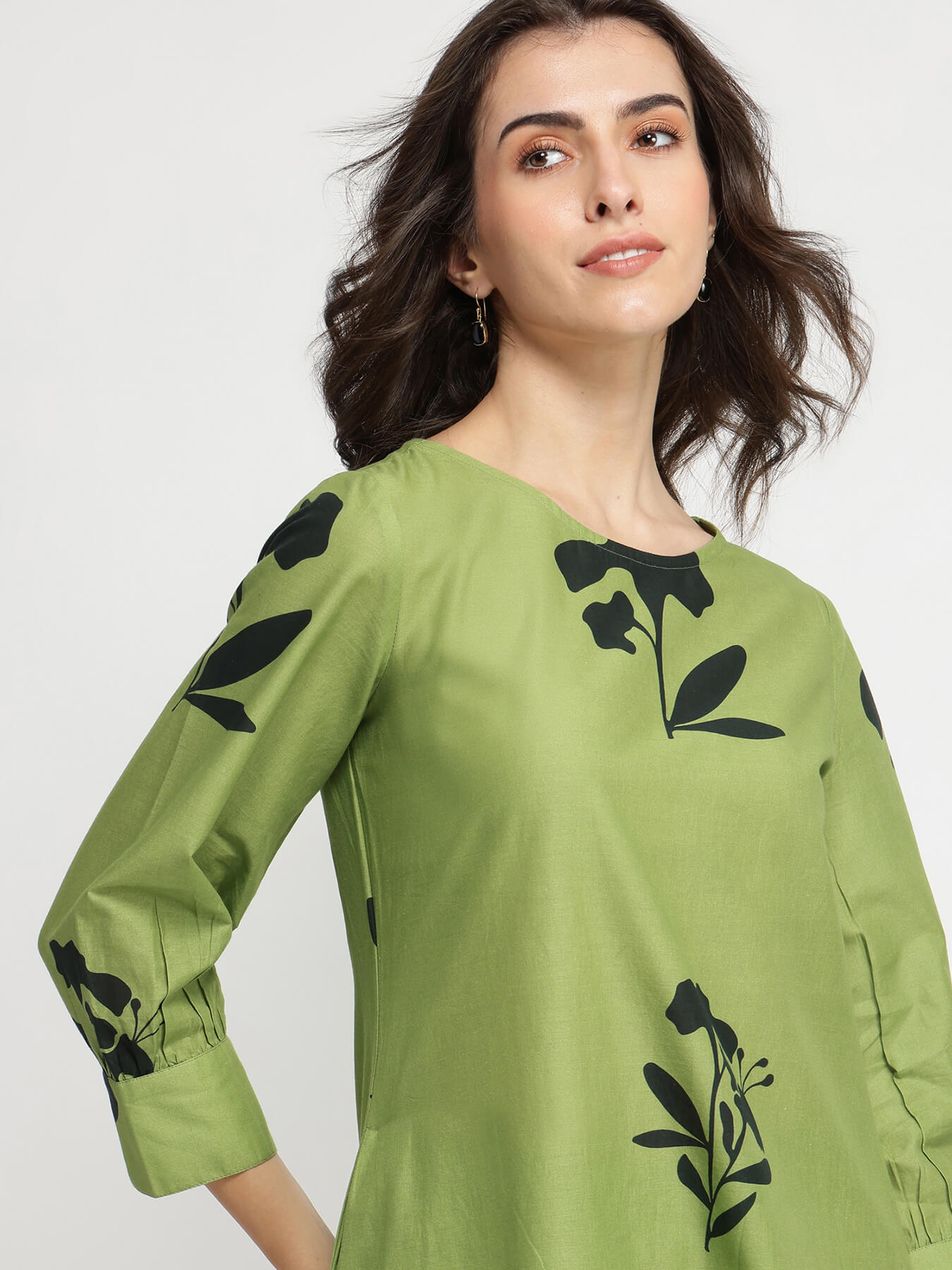 Cotton Floral A-Line Kurta Set - Green