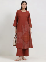 Cotton Geometric Print Kurta Set - Rust