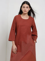 Cotton Geometric Print Kurta Set - Rust