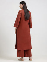 Cotton Geometric Print Kurta Set - Rust