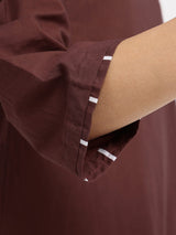 Cotton Solid & Striped Kurta Set - Brown