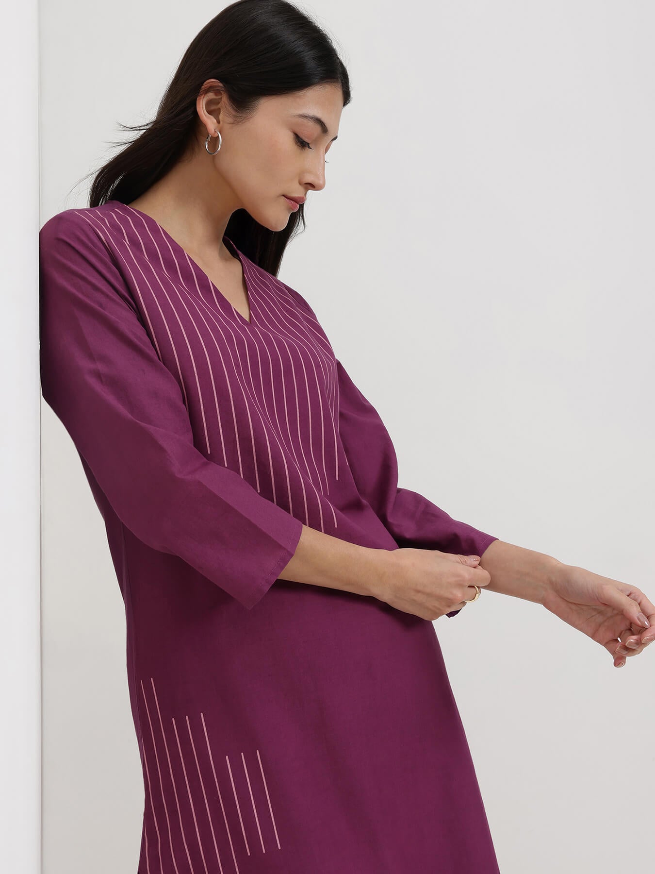 Cotton Geometric Print Kurta Set - Purple