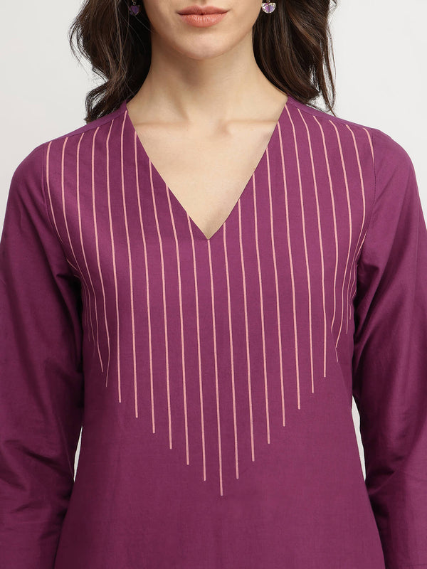 Cotton Geometric Print Kurta Set - Purple
