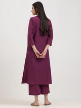 Cotton Geometric Print Kurta Set - Purple