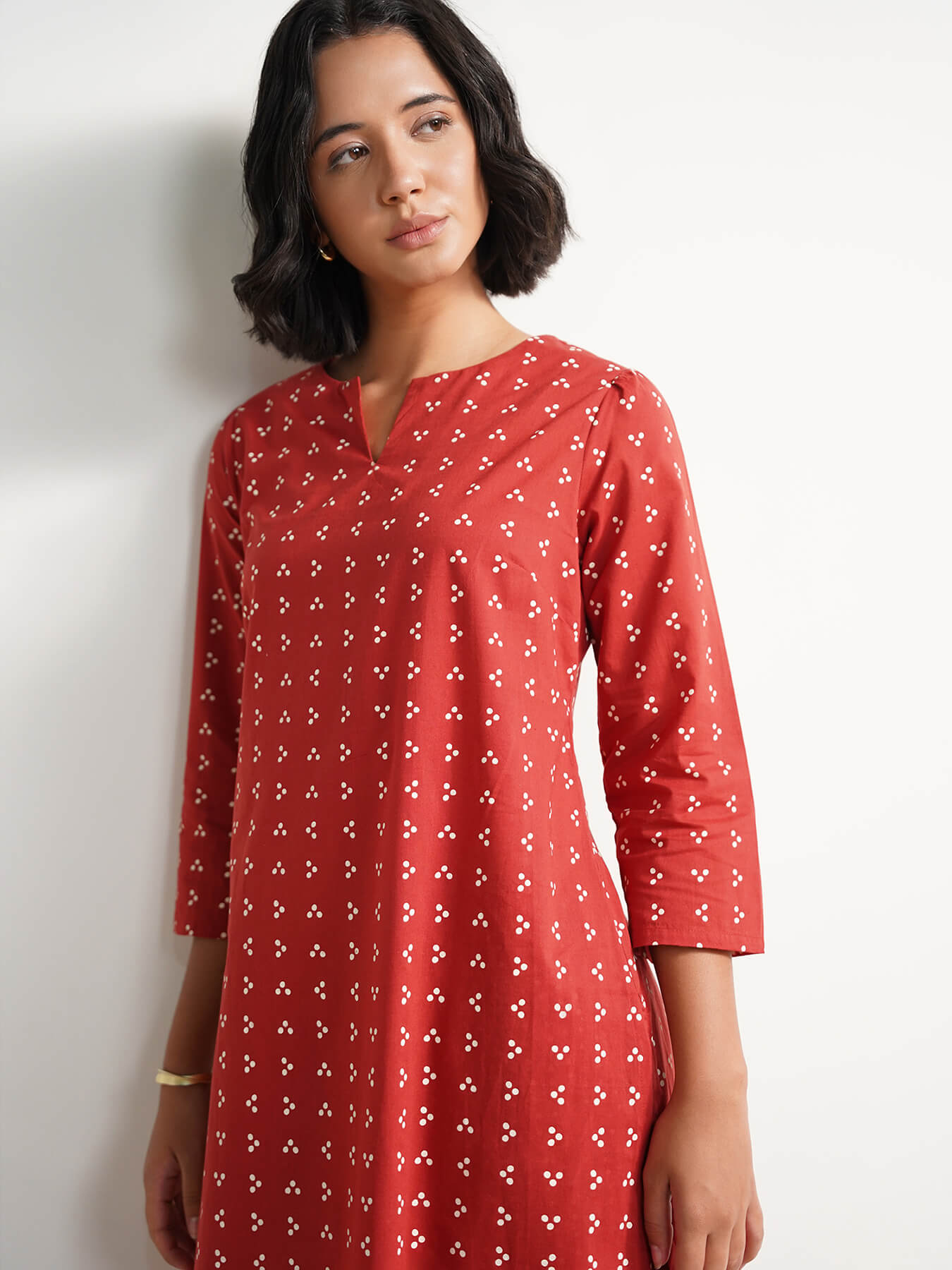 Cotton Tribal Print Straight Kurta Set - Red