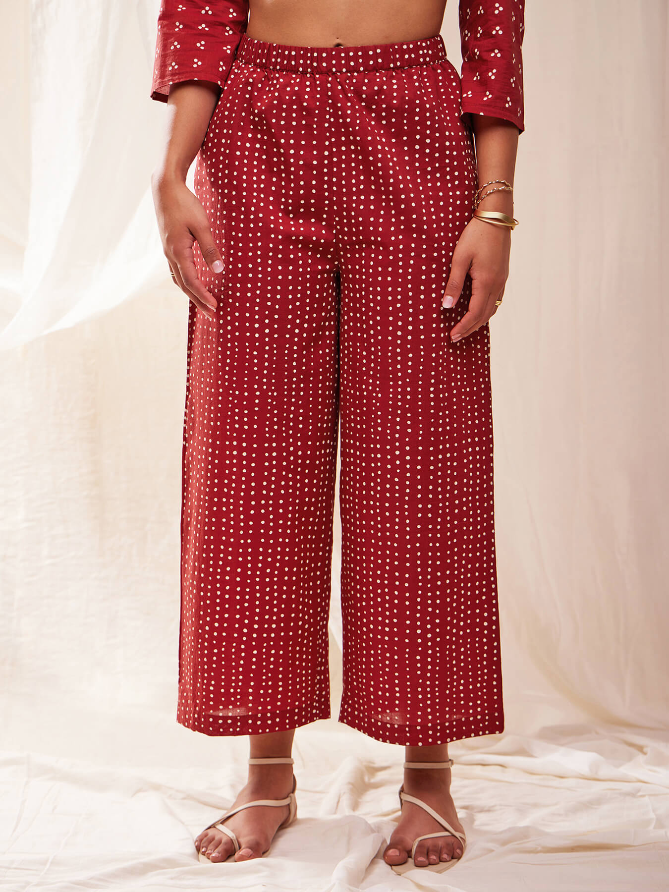 Cotton Tribal Print Straight Kurta Set - Red