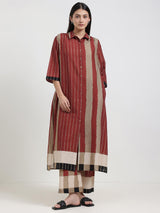 Cotton Stripe Play Shirt Kurta Set - Beige & Rust