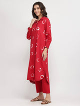 Cotton Abstract Polka Kurta Set - Red