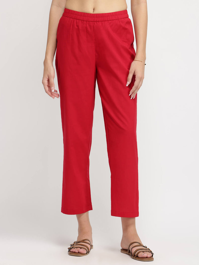 Cotton Abstract Polka Kurta Set - Red