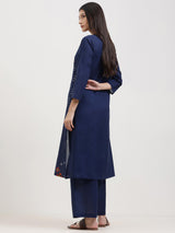 Cotton Geometric Print Kurta Set - Navy Blue