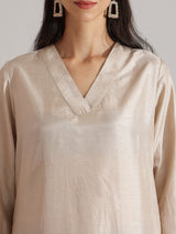 Silk Blend Colourblock Kurta Set -  Cream & Black