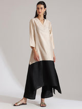Silk Blend Colourblock Kurta Set -  Cream & Black