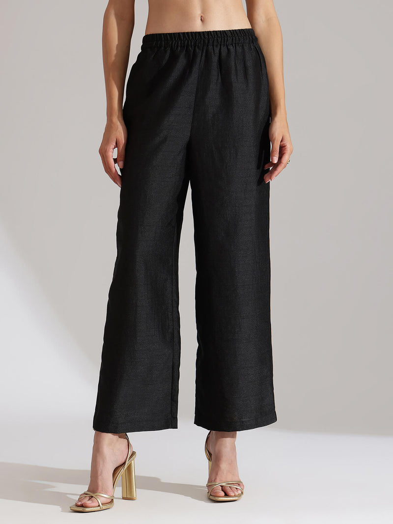 Silk Blend Colourblock Kurta Set -  Cream & Black