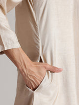 Silk Blend Colourblock Kurta Set -  Cream & Black