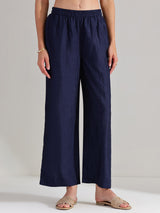 Silk Blend Colourblock Kurta Set - Red & Blue