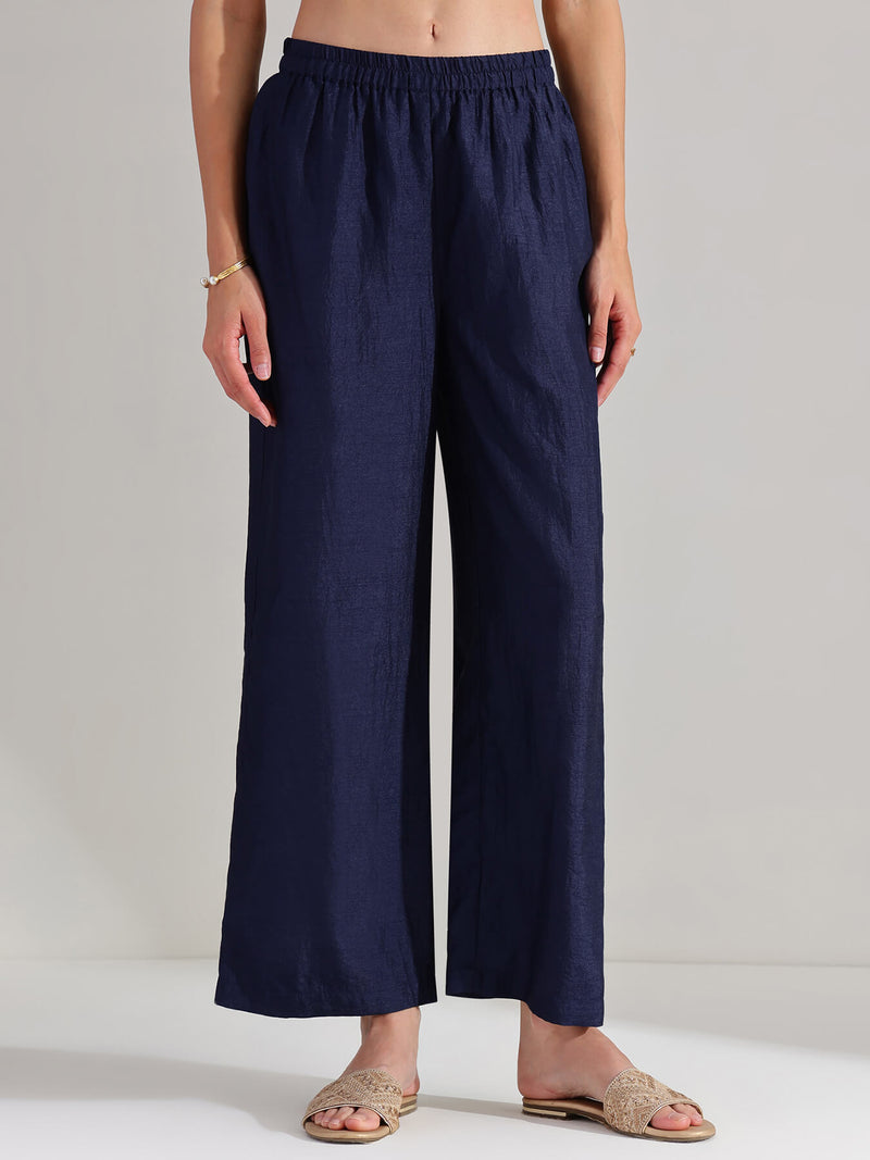 Silk Blend Colourblock Kurta Set - Red & Blue