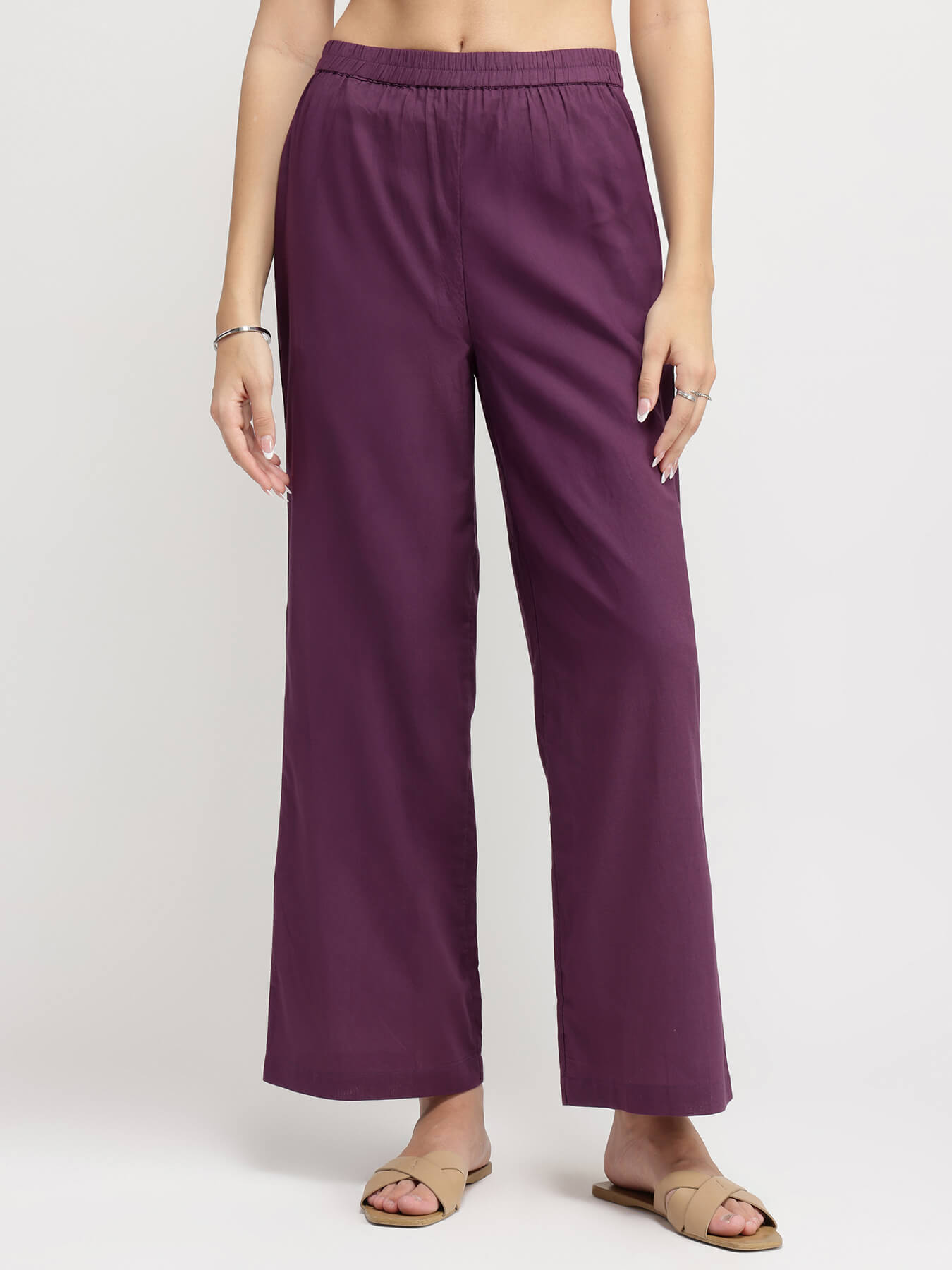 Cotton Striped A-Line Kurta Set - Purple