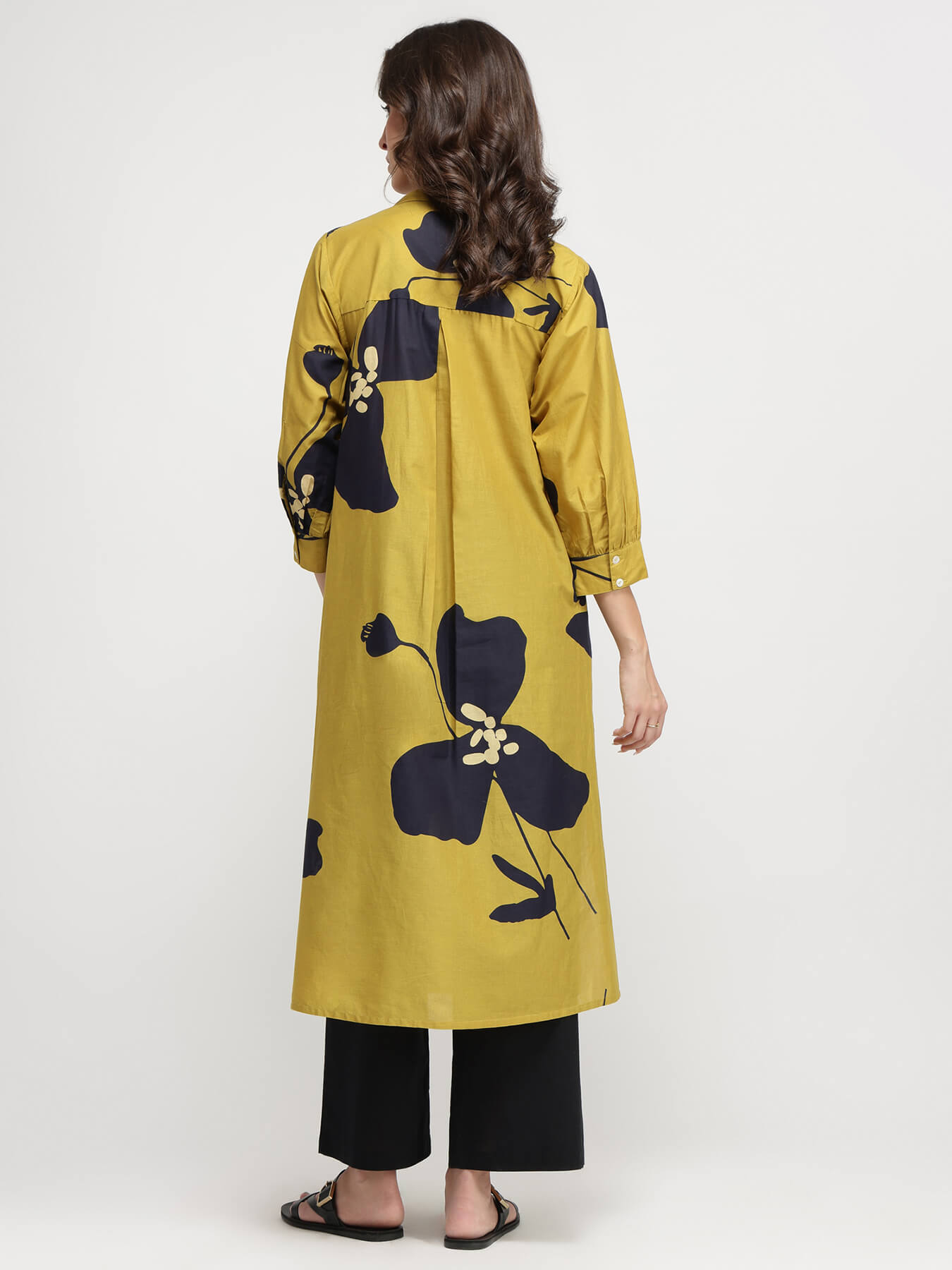 Cotton Floral Kurta Set - Green & Black