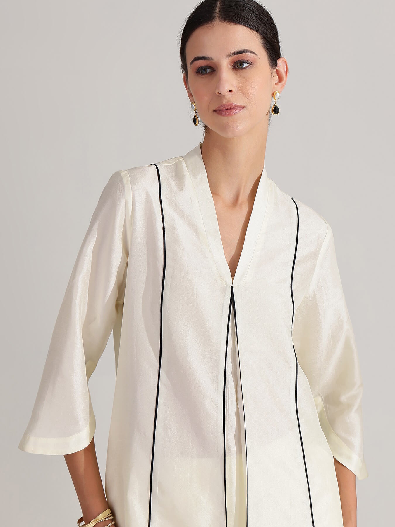 Silk Blend Solid A-line Kurta Set - Off White