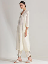 Silk Blend Solid A-line Kurta Set - Off White