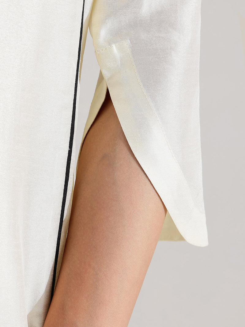 Silk Blend Solid A-line Kurta Set - Off White