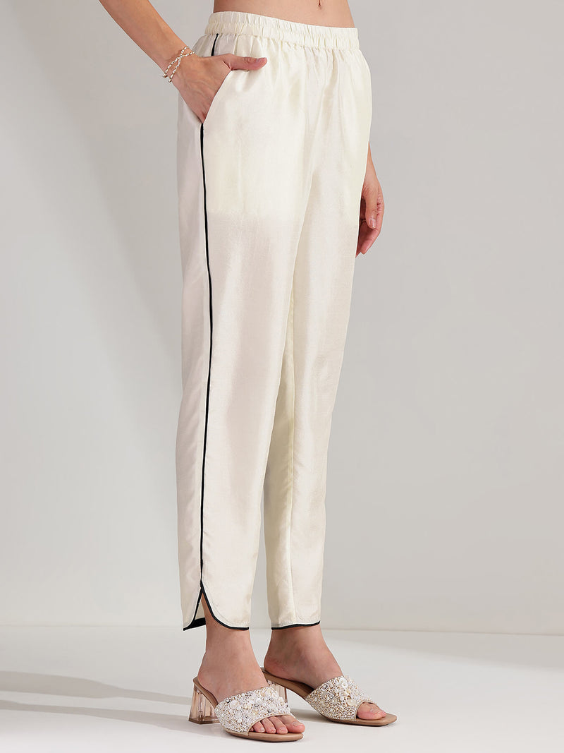 Silk Blend Solid A-line Kurta Set - Off White