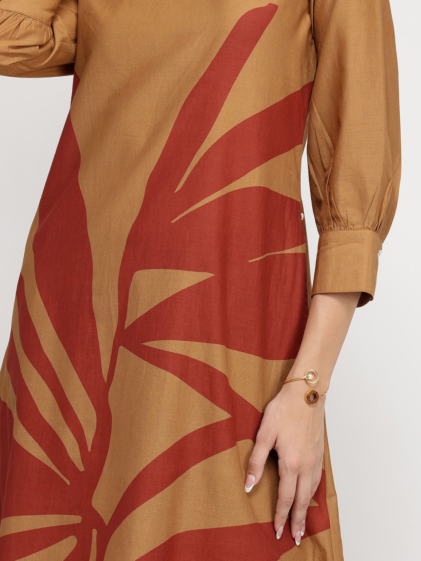 Cotton Floral A-Line Kurta Set - Rust & Beige