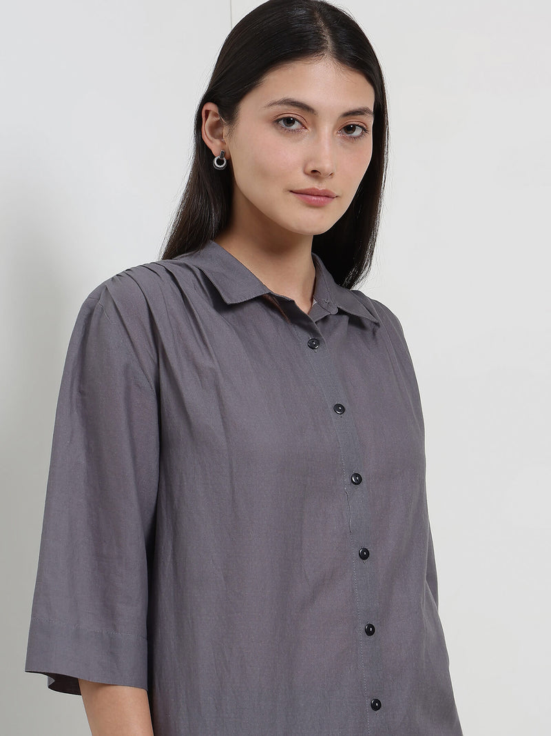 Cotton Striped Shirt Kurta Set - Grey & Black