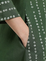 Cotton Bandhani A-Line Kurta Set - Green