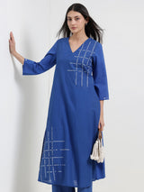 Cotton Bandhani A-Line Kurta Set - Blue