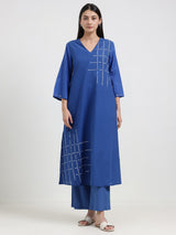 Cotton Bandhani A-Line Kurta Set - Blue
