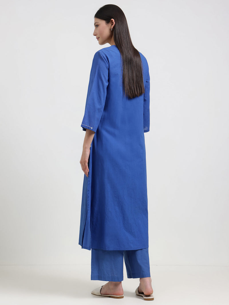 Cotton Bandhani A-Line Kurta Set - Blue