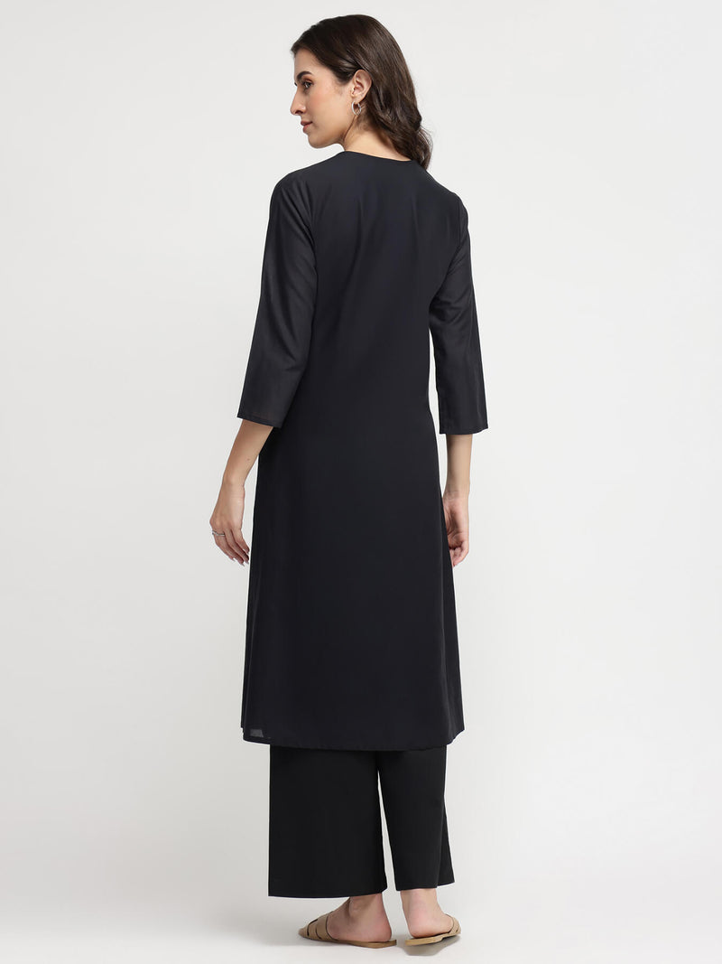 Cotton Striped A-Line Kurta Set - Black & White