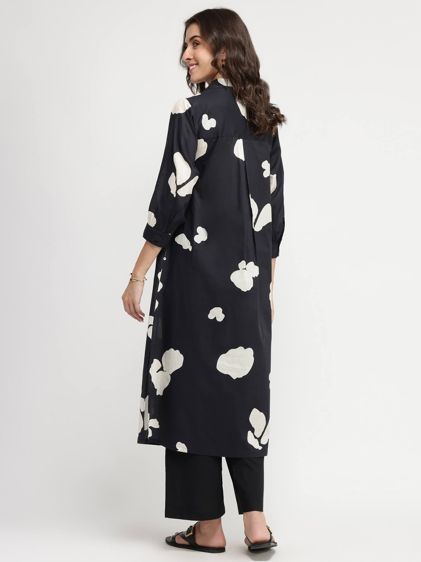 Cotton Abstract Print Kurta Set - Black & White