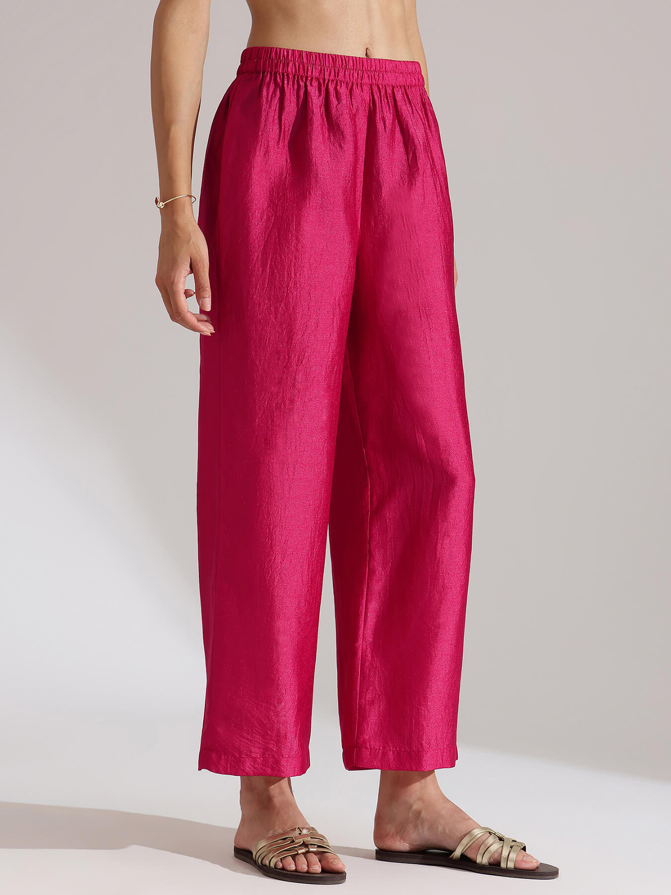 Silk Blend Solid A-Line Kurta Set - Fuchsia