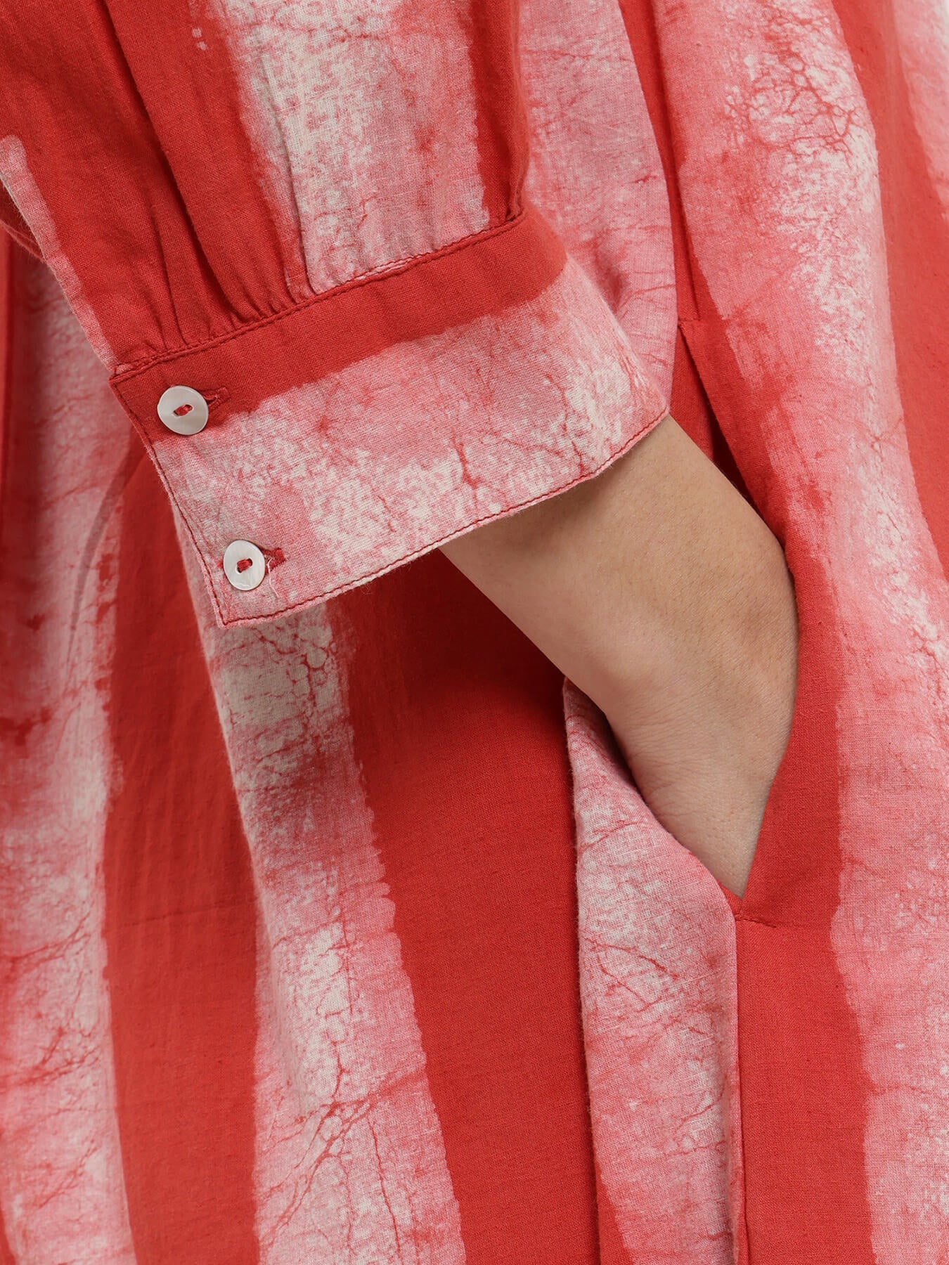 Cotton Dabu Striped Kurta Set - Red