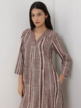 Cotton Dabu Striped A-Line Kurta Set - Brown