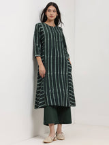 Cotton Dabu Stripe Play Kurta Set - Black