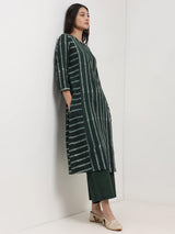 Cotton Dabu Stripe Play Kurta Set - Black