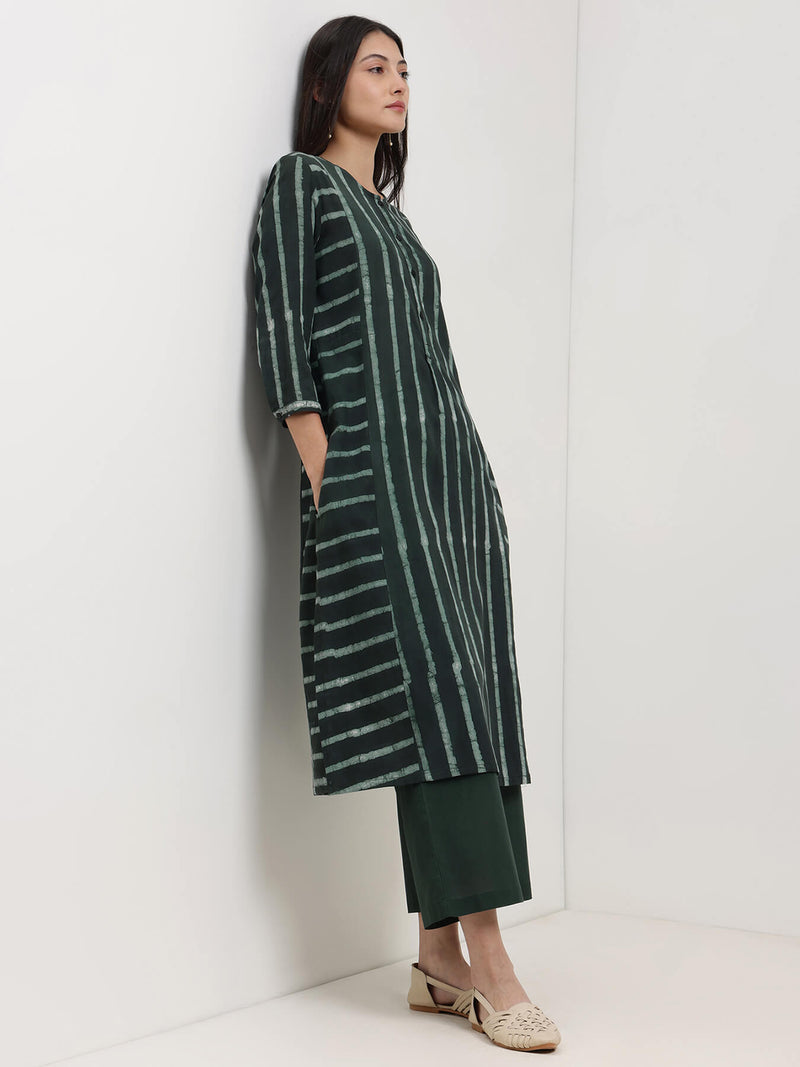 Cotton Dabu Stripe Play Kurta Set - Black