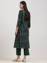 Cotton Dabu Stripe Play Kurta Set - Black