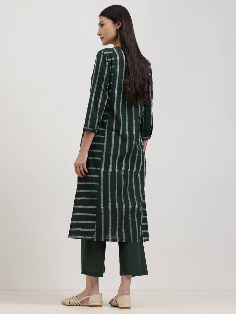 Cotton Dabu Stripe Play Kurta Set - Black