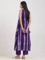 Cotton Dabu Striped Asymmetric Kurta Set - Purple