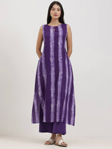 Cotton Dabu Striped Asymmetric Kurta Set - Purple